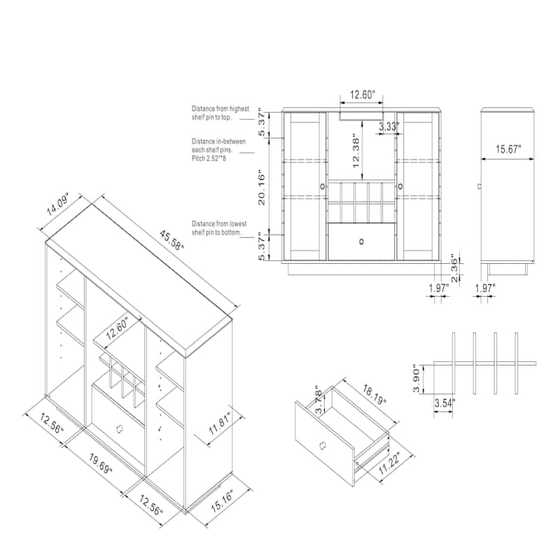 DH BASIC Traditional Coastal White 47inch GlassDoor Wine Bar